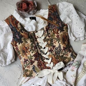 Designer Sexy Boho Corset Embellished Vintage Jacard Love Rose Floral Vintage